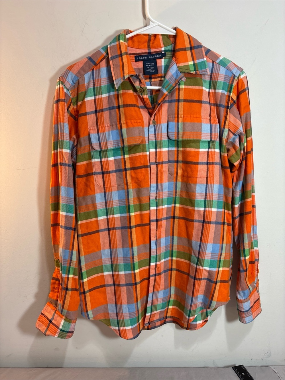 Ralph Lauren Women’s Orange Plaid Long-Sleeve Shirt 820